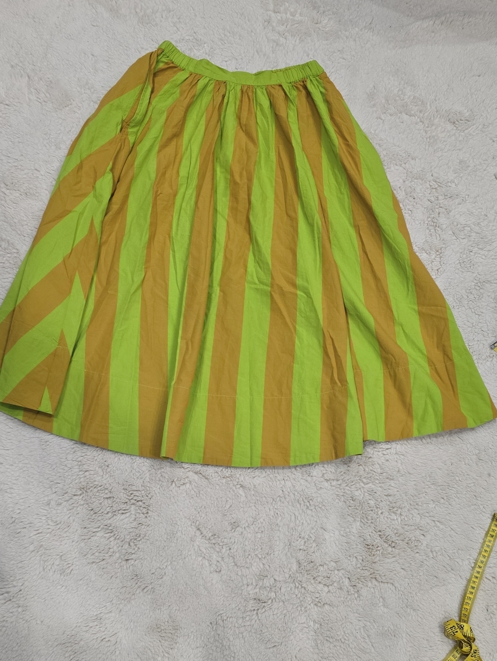 Free People Neon Lime and Mustard Striped A-Line Skirt